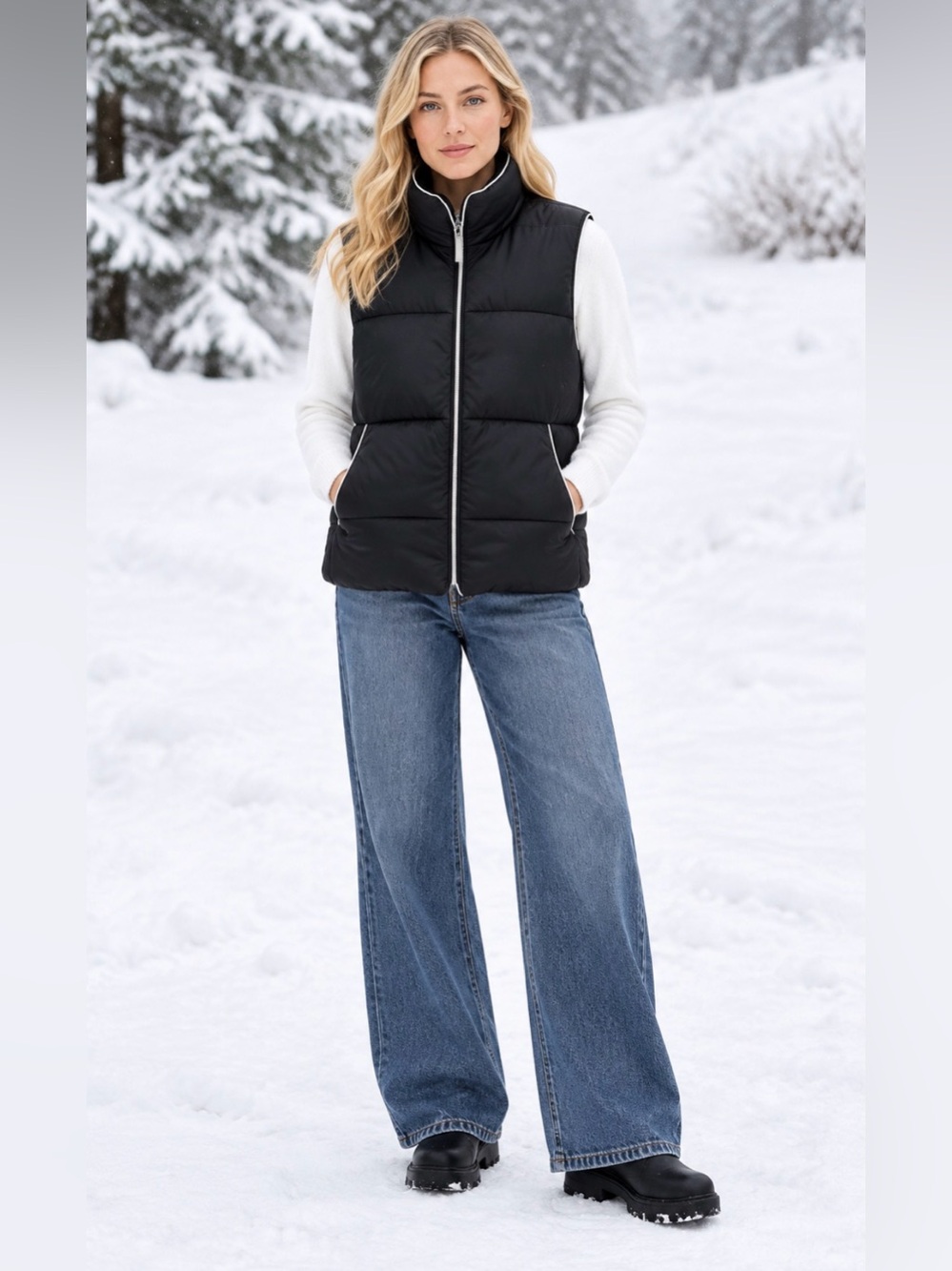 Vintage POLO JEANS CO Ralph Lauren Black Puffer Vest with White Piping